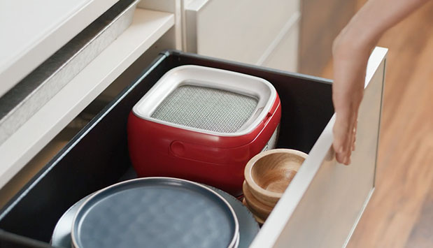 AirVac by Voom™ is portable and can be stored in a kitchen drawer